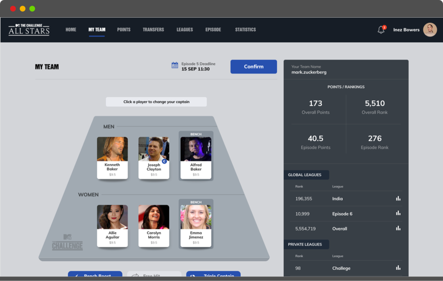 Features like player cards provide performance stats and help users make informed decisions and win exciting prizes