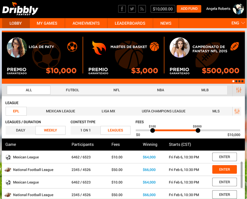Multilingual fantasy sports website design for Mexico by Vinfotech