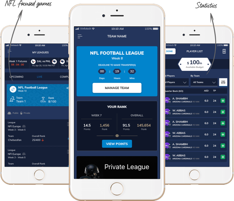 create a fantasy football website design by vinfotech
