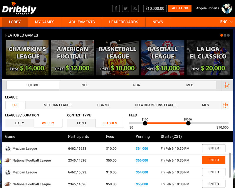 daily fantasy sports software for football, basketball, soccer & baseball by Vinfotech