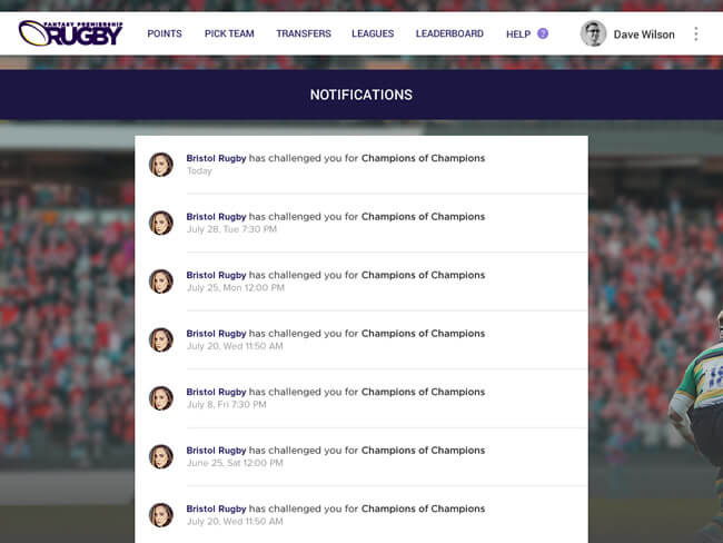 Fan engagement fantasy rugby