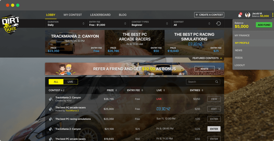 Fantasy Dirt Racing Web Design for Americans