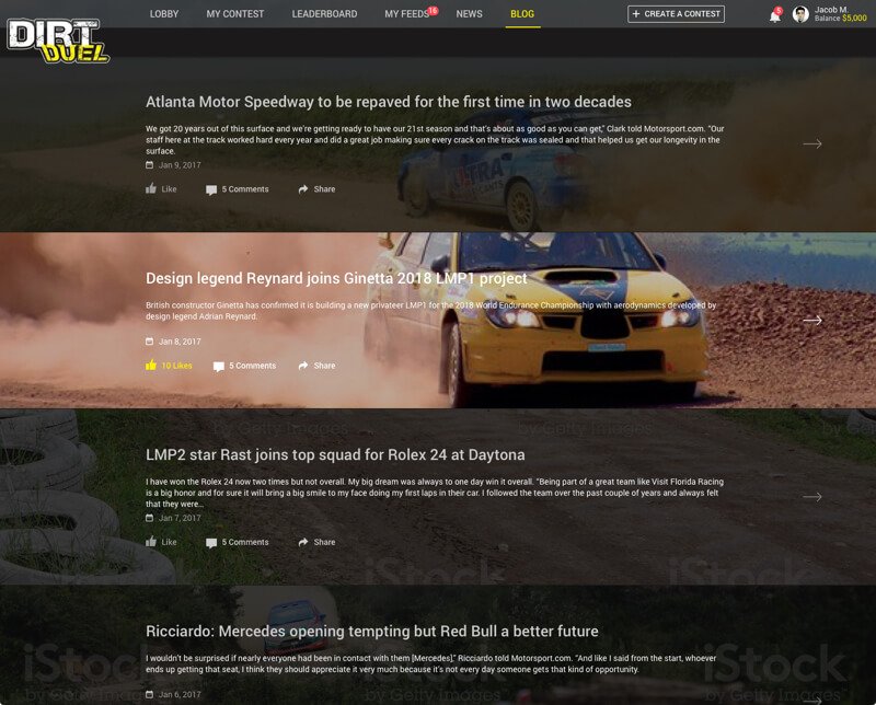 Fantasy Dirt Racing Web Development