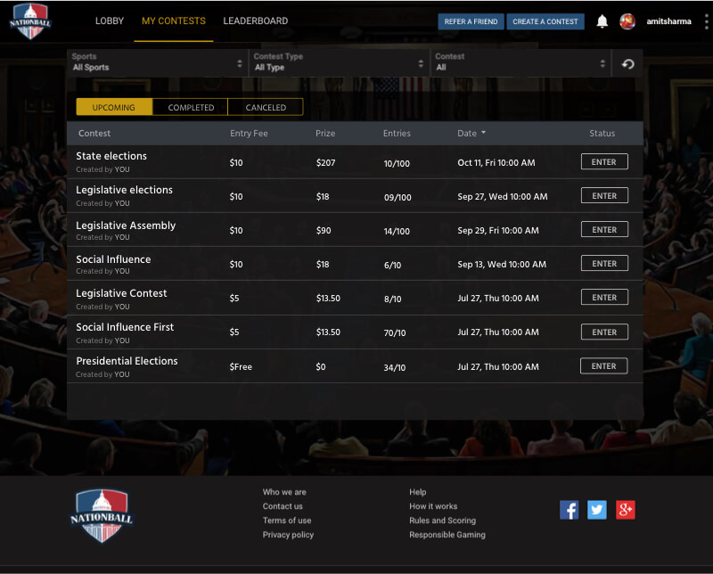 Fantasy politics Website & App for American Users by Vinfotech