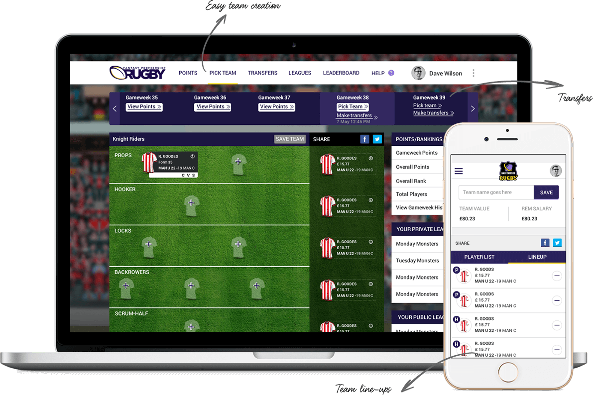 Fantasy rugby application for UK players