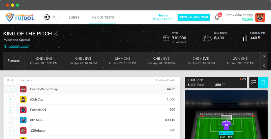 football knights daily fantasy football website design by vinfotech