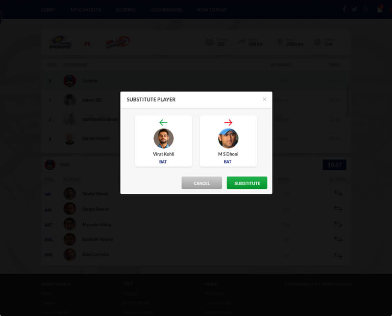 IPL daily fantasy cricket web design and development by Vinfotech
