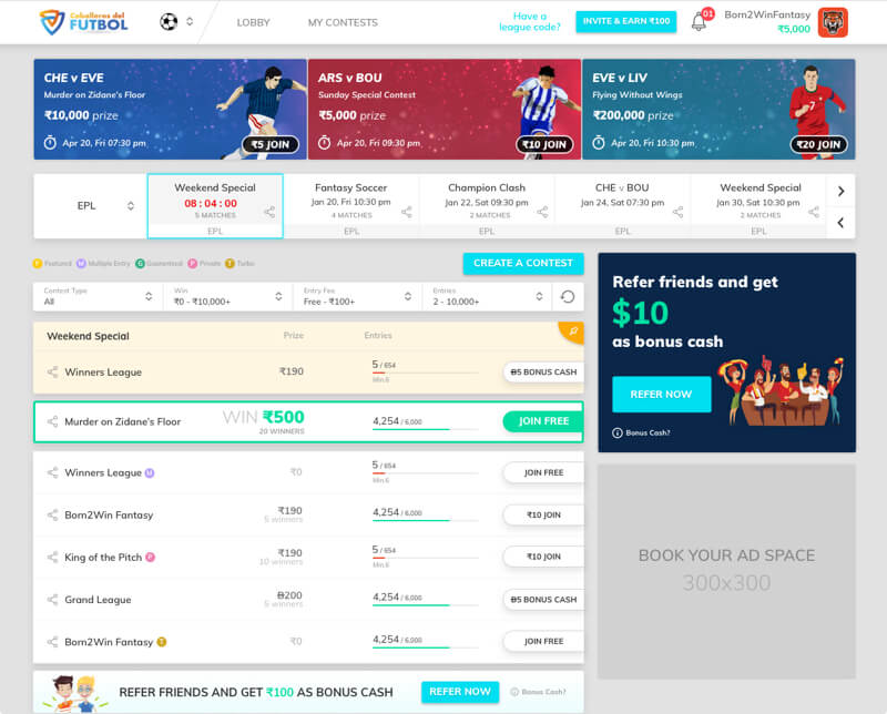 join multiple leagues by vinfotech