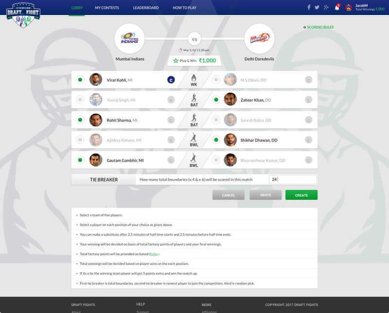 Leading Indian daily fantasy cricket platform by Vinfotech