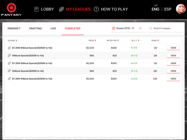 LFA season-long fantasy football website design & development by Vinfotech