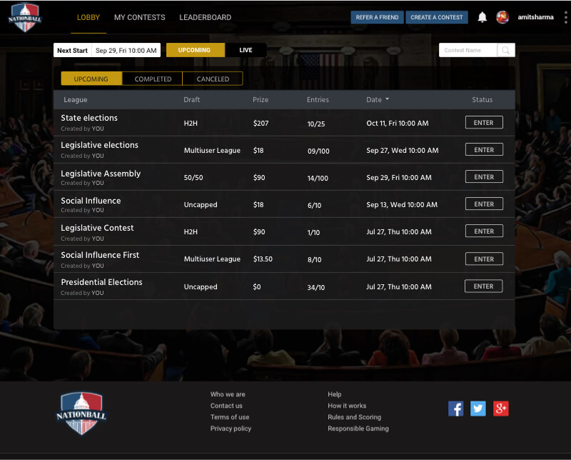 Political Fantasy Website Development by Vinfotech