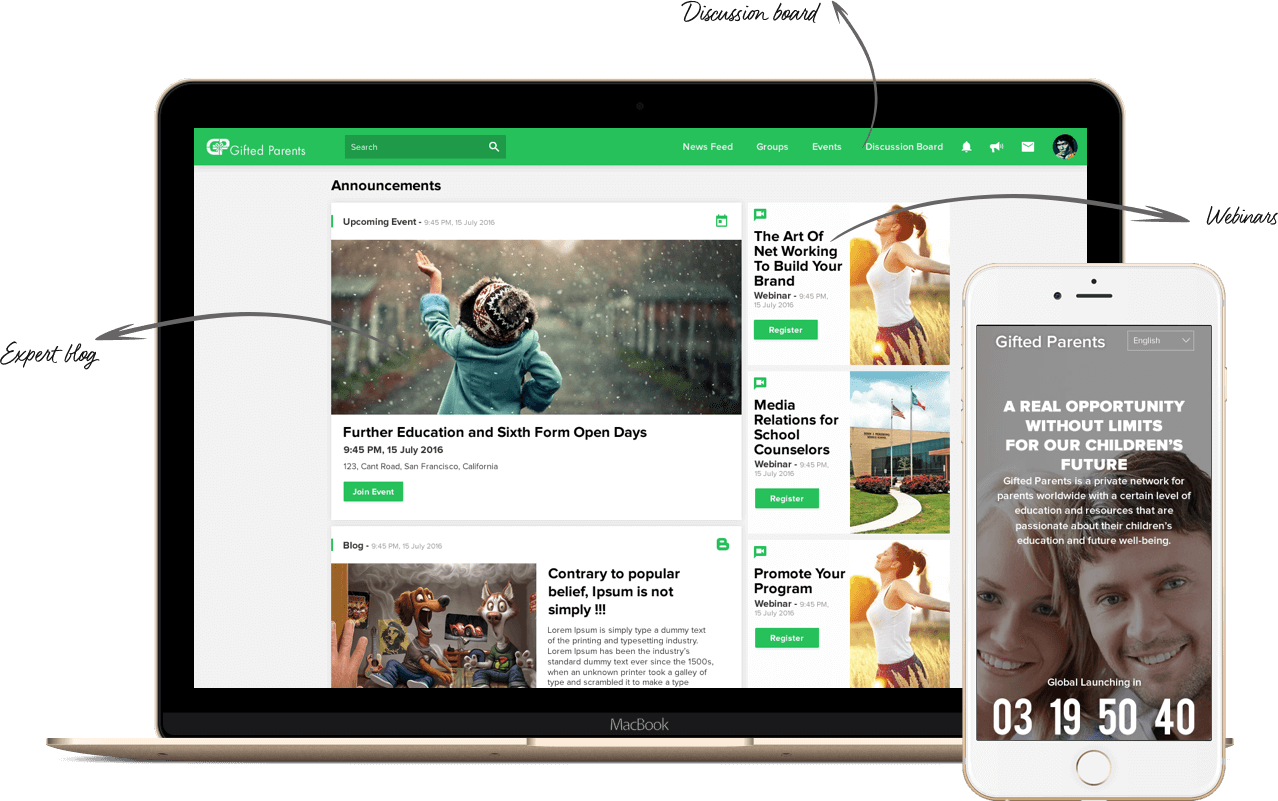 Social community app for parents