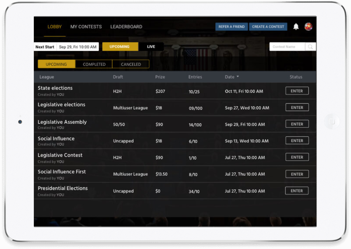 US Politics Fantasy Gaming Website Development by Vinfotech