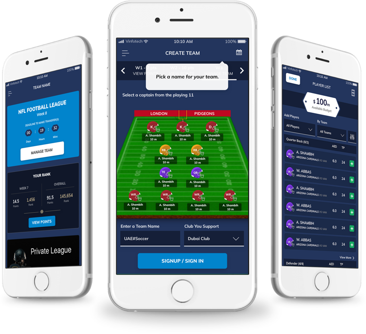 Create a fantasy football website design by vinfotech